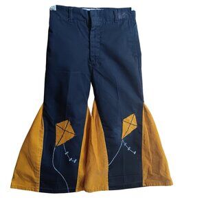 1OF1 20x17 Vintage Boys sz 6 Handmade Bell Bottom Pants Kite Embroidery 1970's